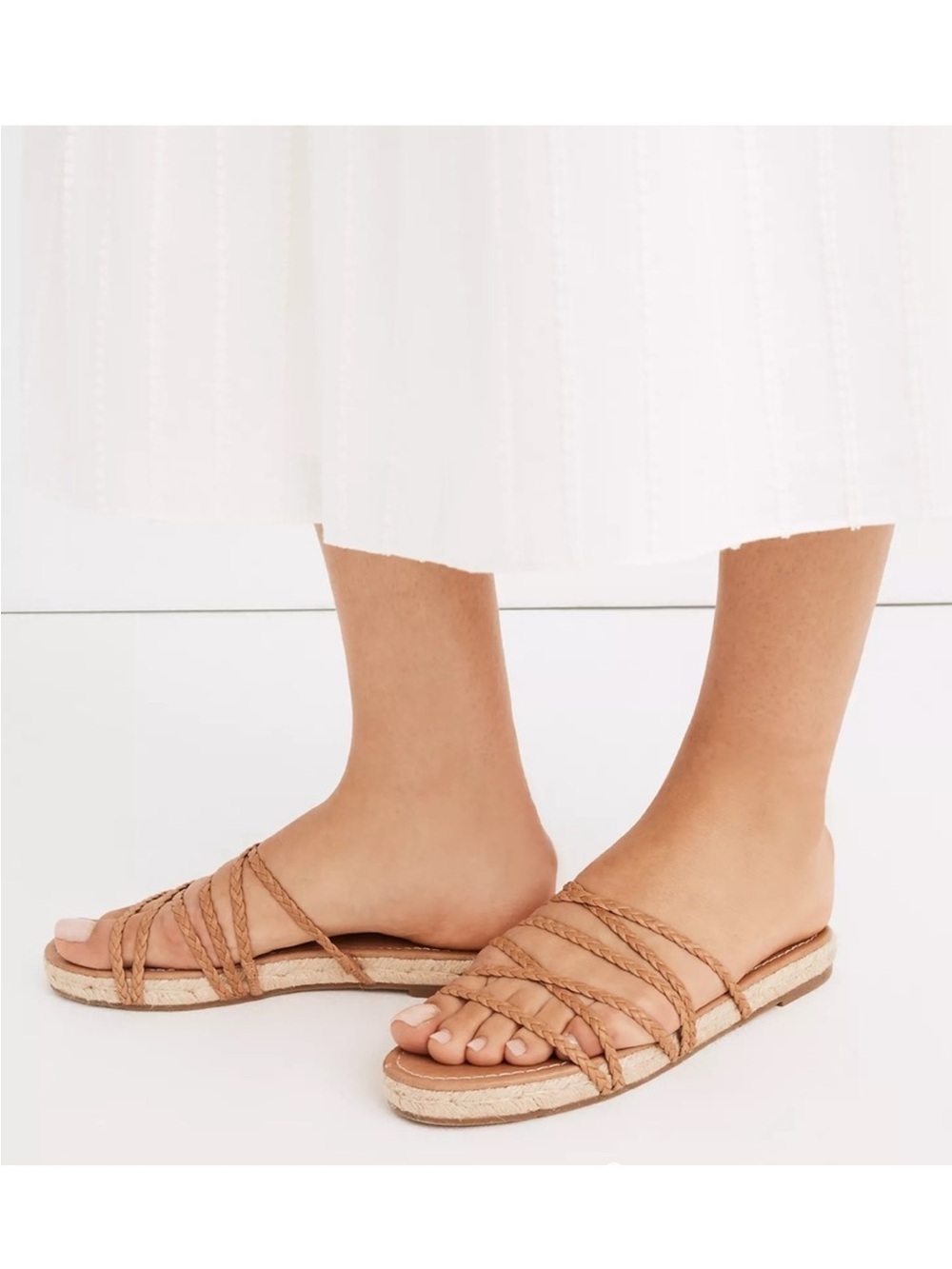 Madewell NWT The Kathryn Espadrille Slide Sandal in Leather Brown Size 10